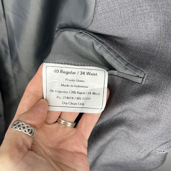 Pronto Uomo Blazer Mens 40 Reg Gray Suit Jacket Sport Coat Two Button - Picture 9 of 10